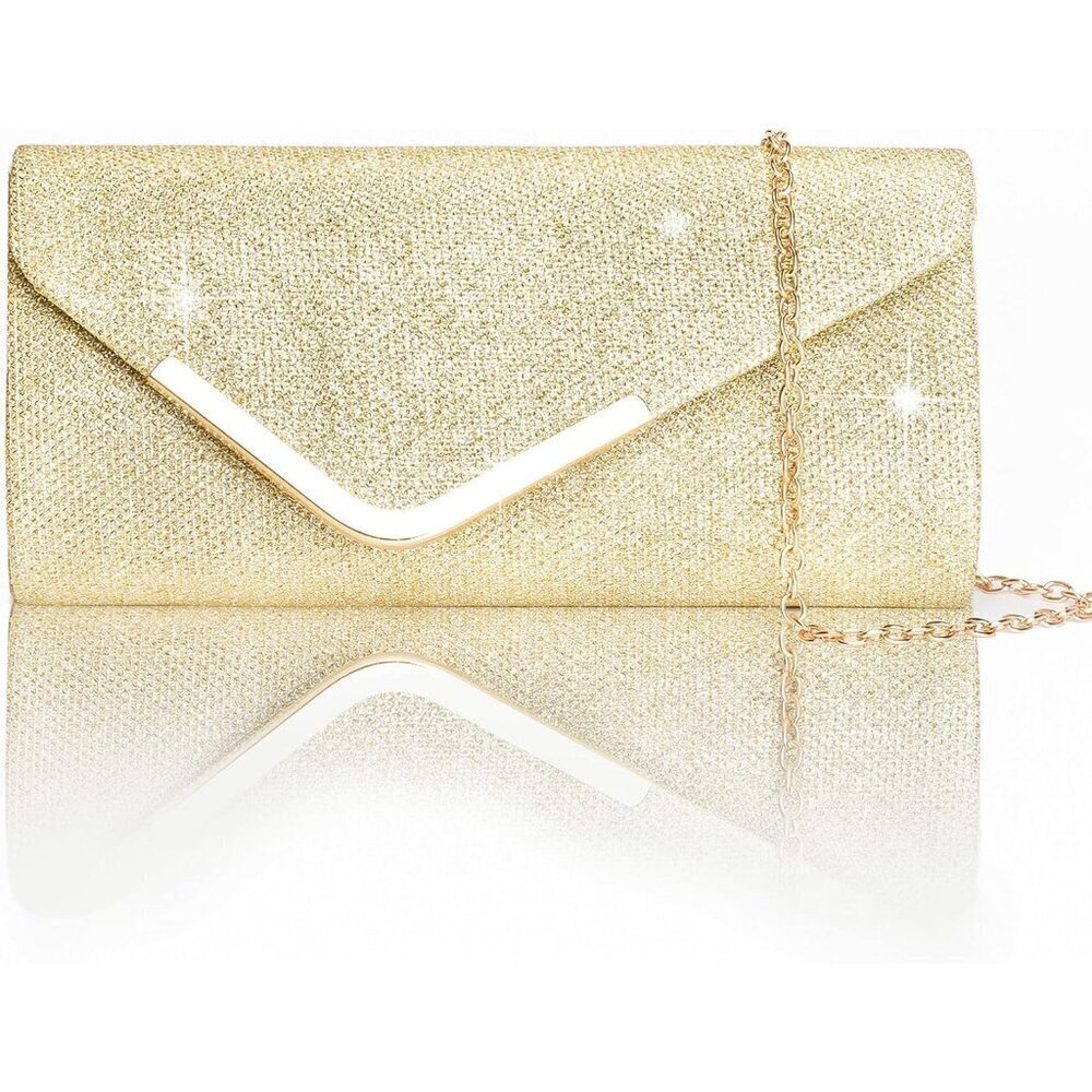 🆕Women Gold Trendy Clutch Purses Evening Fashion Envelope Cross-Body Handbags